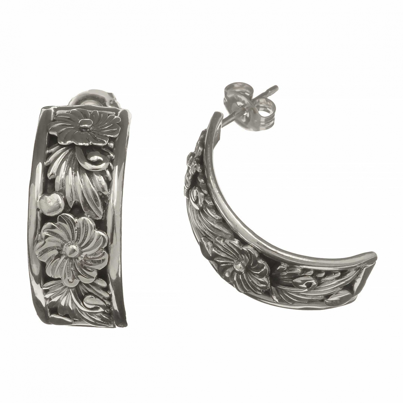 Boucles d'oreilles Harpo Paris BO135 fleurs argent