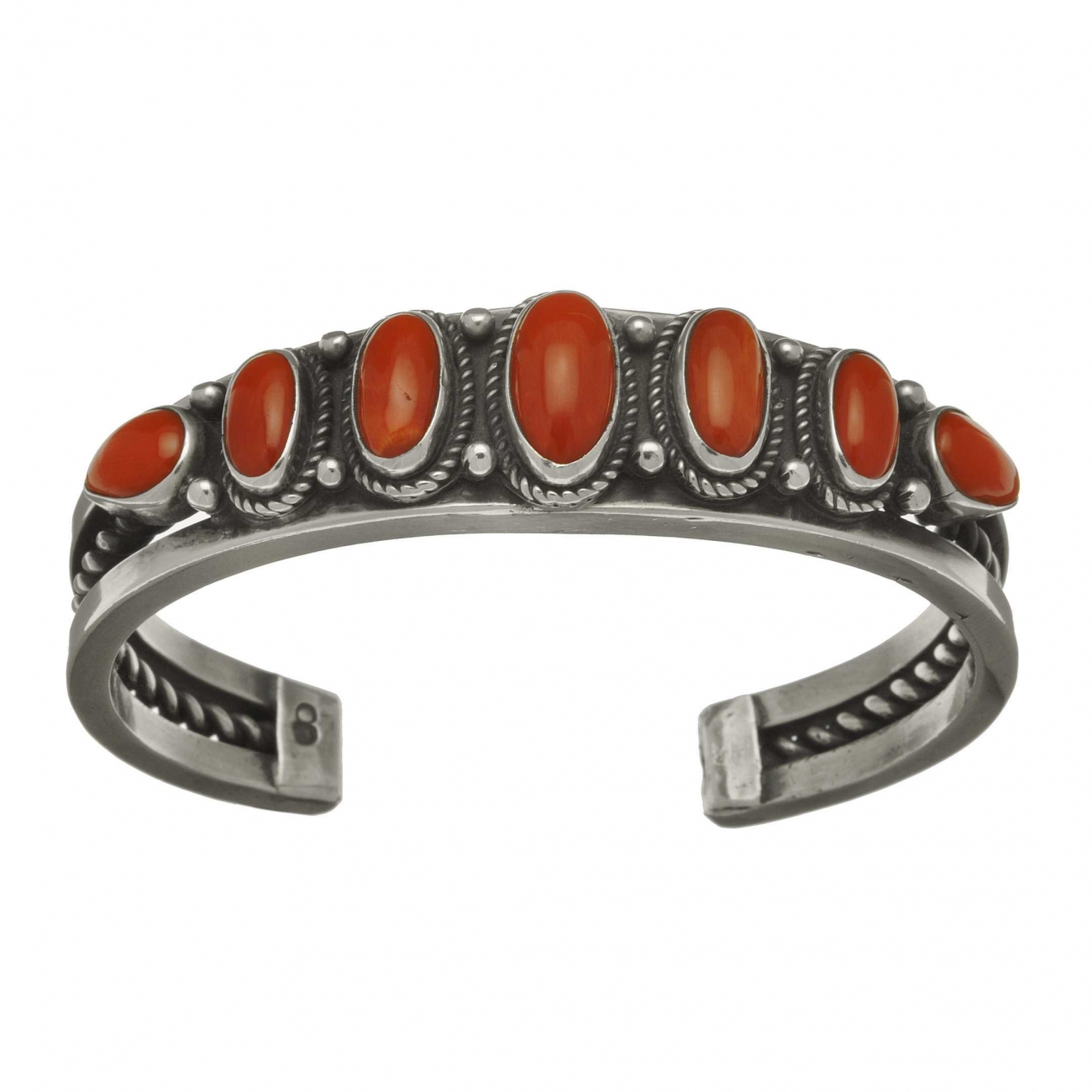 Bracelet Navajo BR394 pour femme en corail et argent - Harpo Paris
