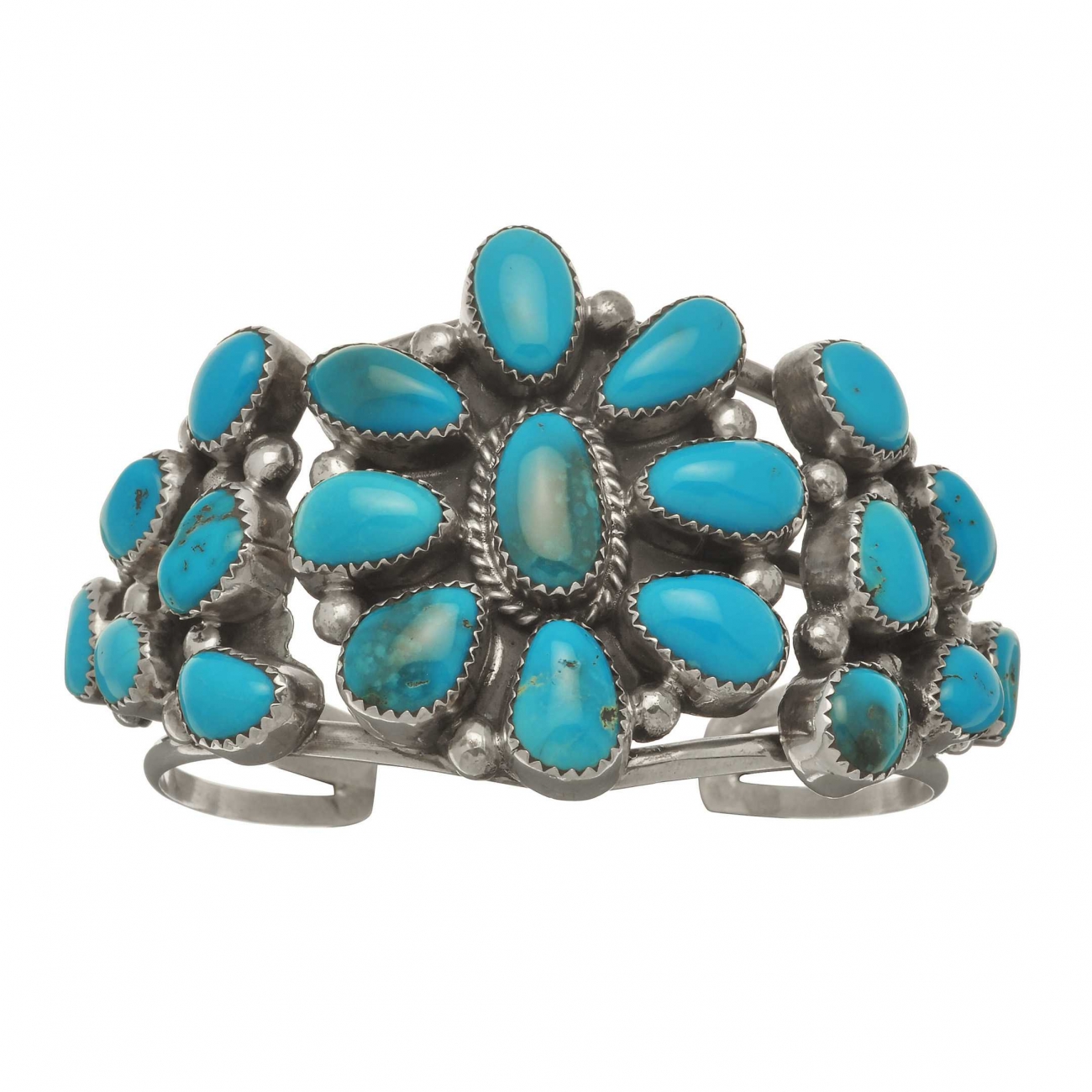 Cuff flower bracelet BR461 in turquoise and silver - Harpo Paris