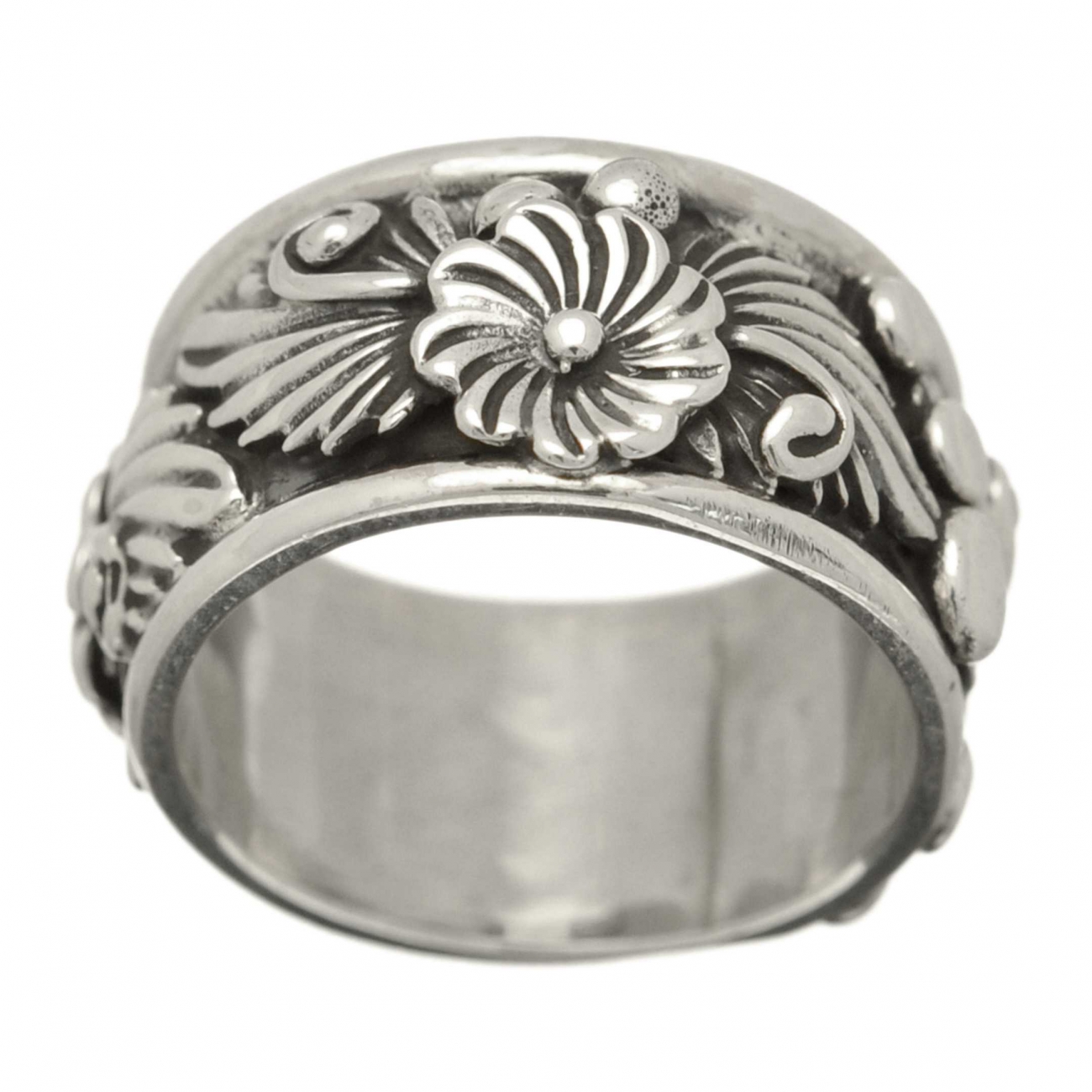 Unisex Navajo ring in silver with flowers - Harpo Paris