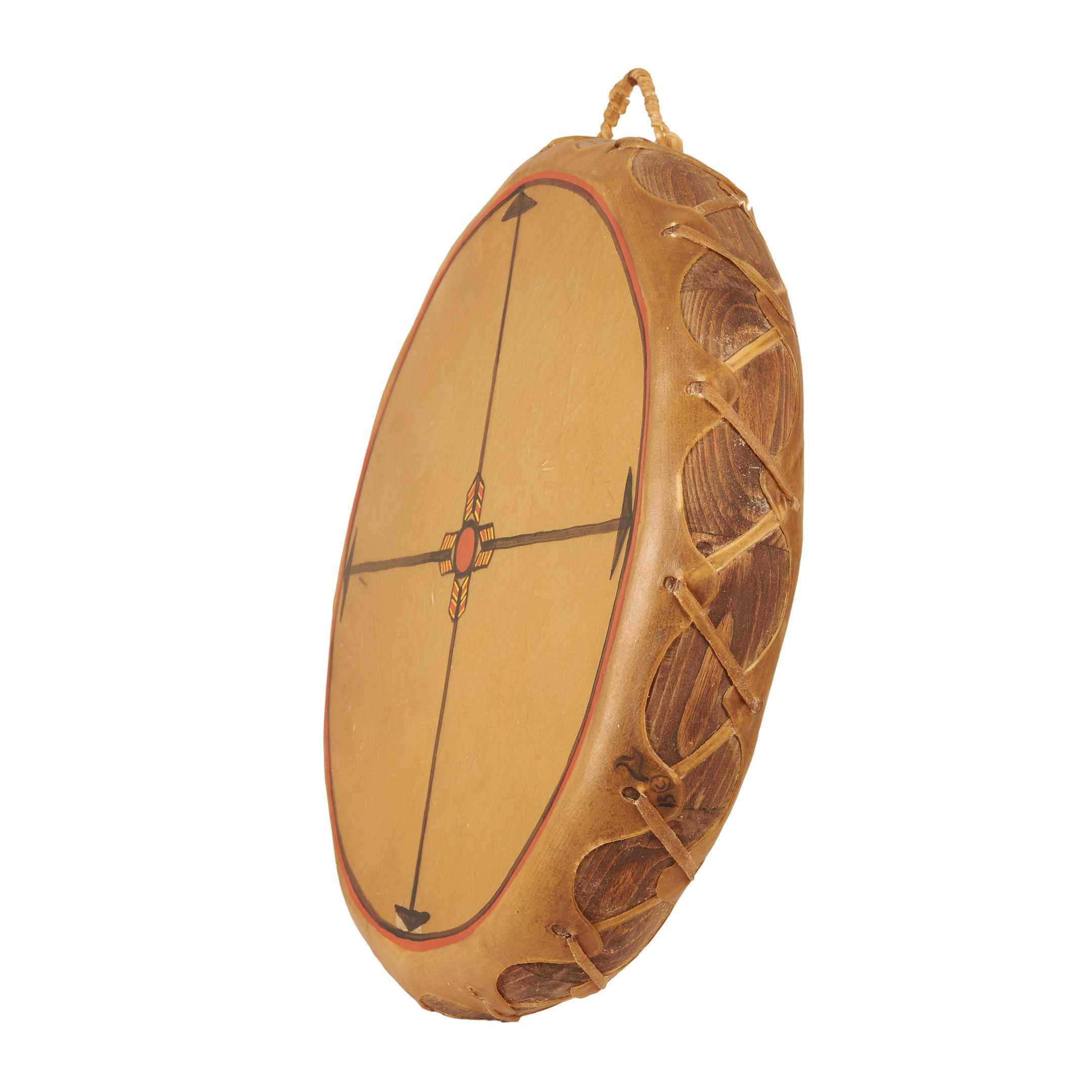 Pueblo Double sided Drum Four Directions Cow skin and wood. +Drumstick | Harpo Paris