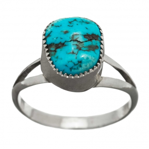 Navajo ring BAw34 in rough turquoise and silver, Harpo Paris