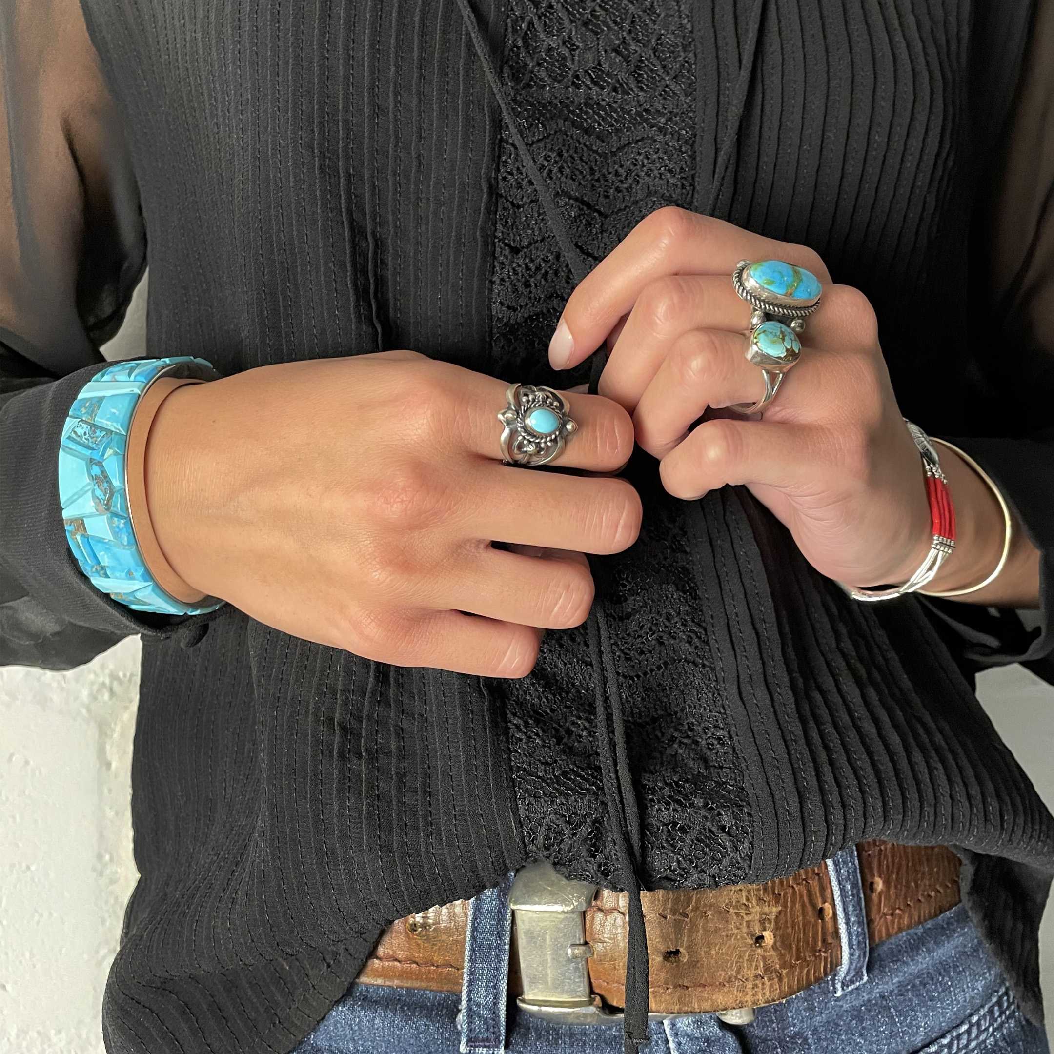Navajo bracelet in cobble inlay of turquoises, MIS09 - Harpo Paris