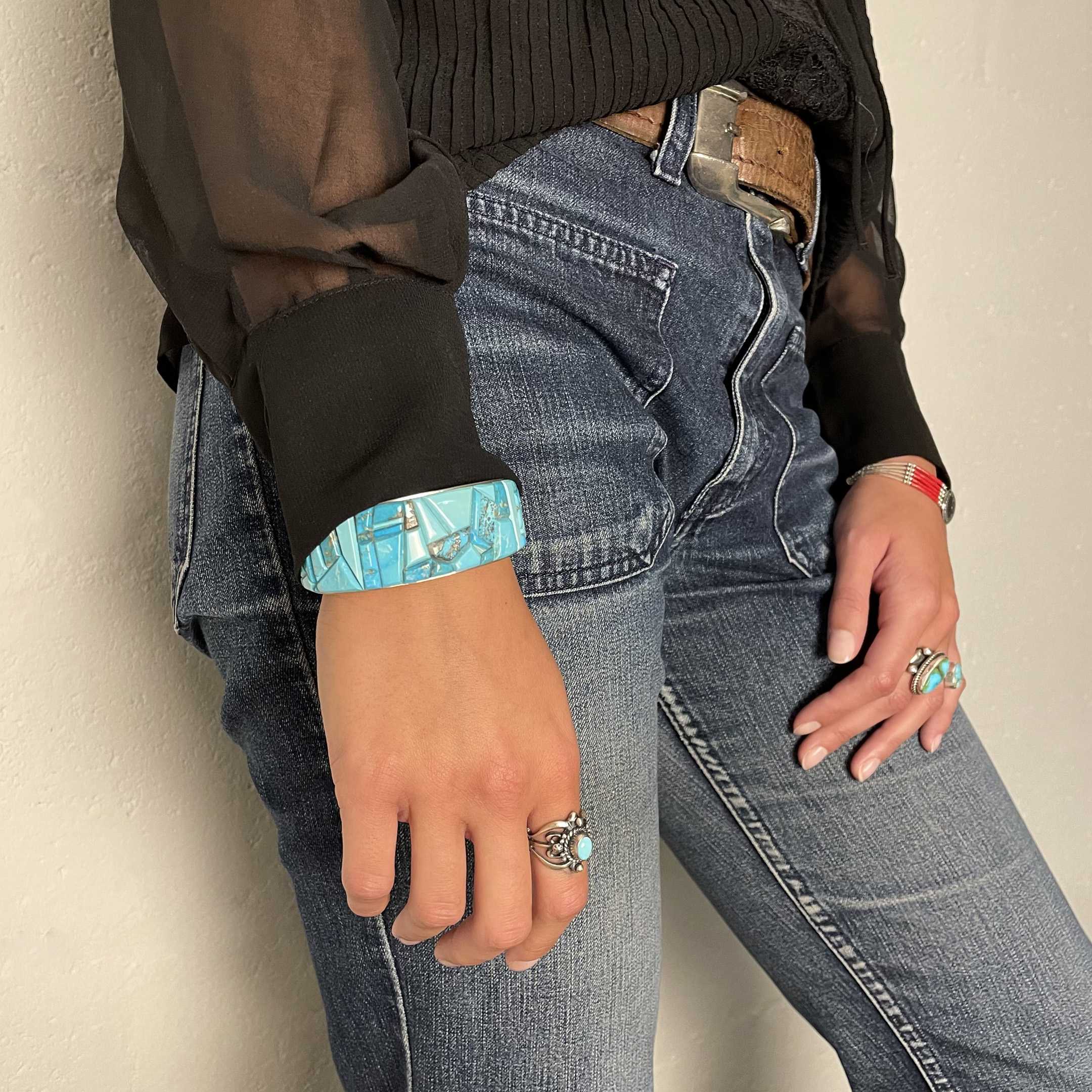 Epais bracelet Navajo pour femme en turquoise, MIS09 - Harpo Paris