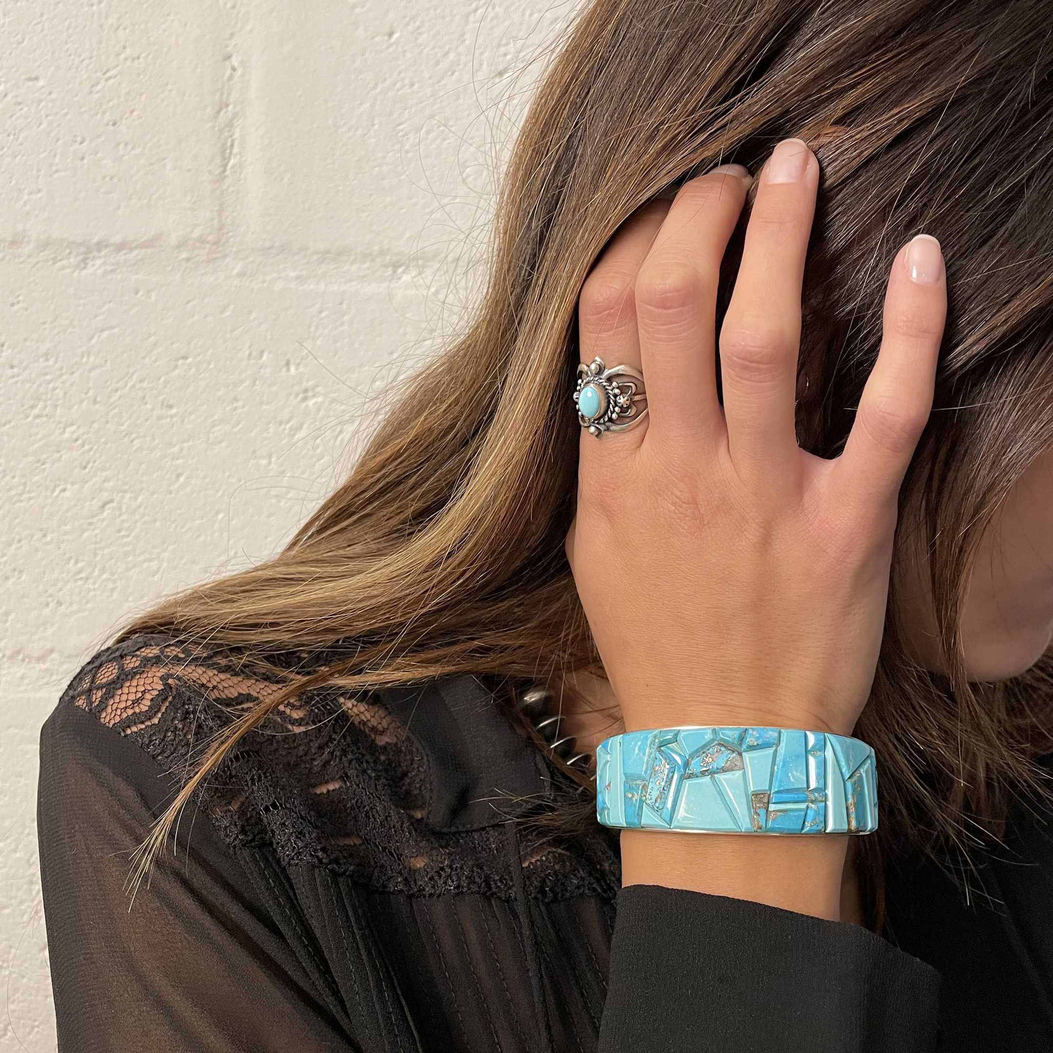 Epais bracelet Navajo pour femme en turquoise, MIS09 - Harpo Paris