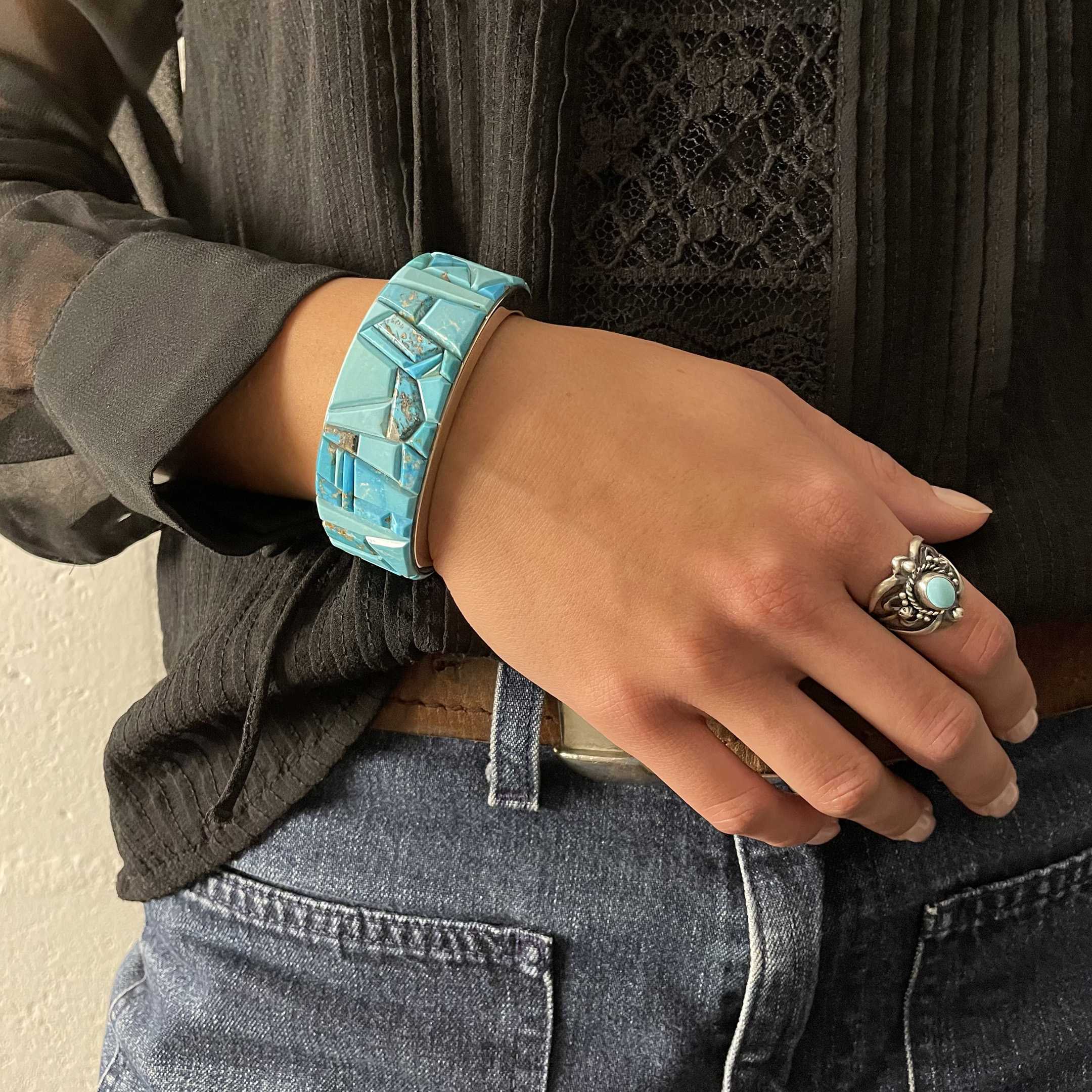 Epais bracelet Navajo pour femme en turquoise, MIS09 - Harpo Paris