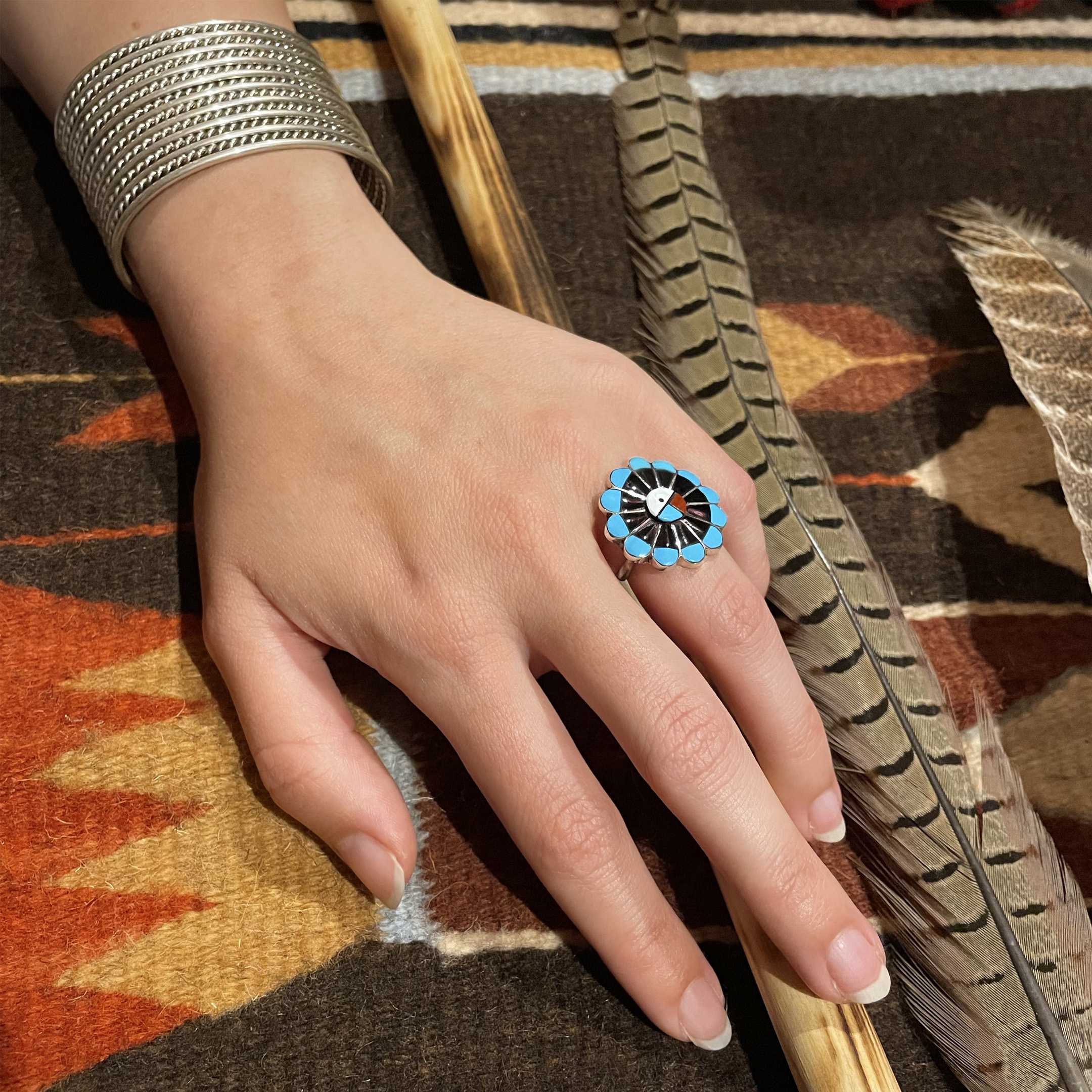 Zuni ring with an inlaid Sunface, for women, BA924 | Harpo Paris