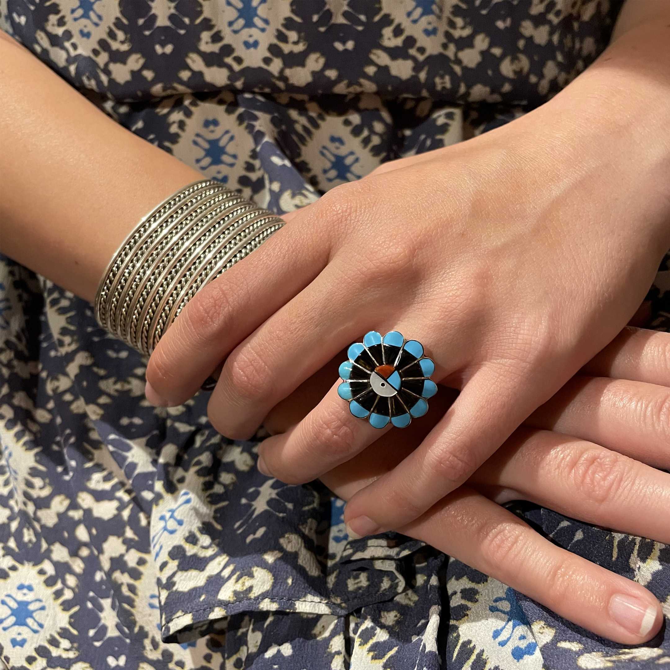 Zuni ring with an inlaid Sunface, for women, BA924 | Harpo Paris