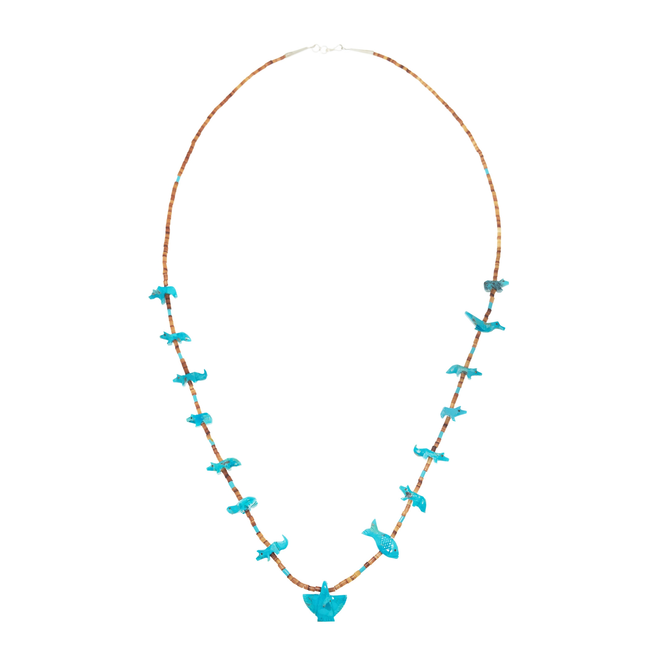 Fetish necklace COFEw27, animals in turquoise and shells - Harpo Paris