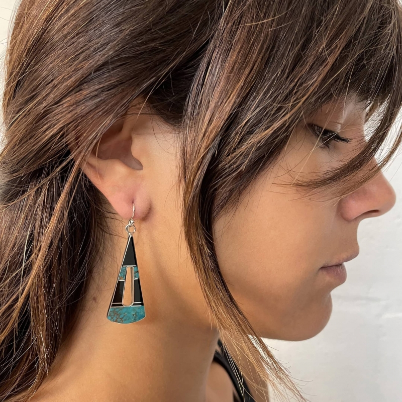 Harpo Paris earrings BO241 in turquoise, black-jet and silver