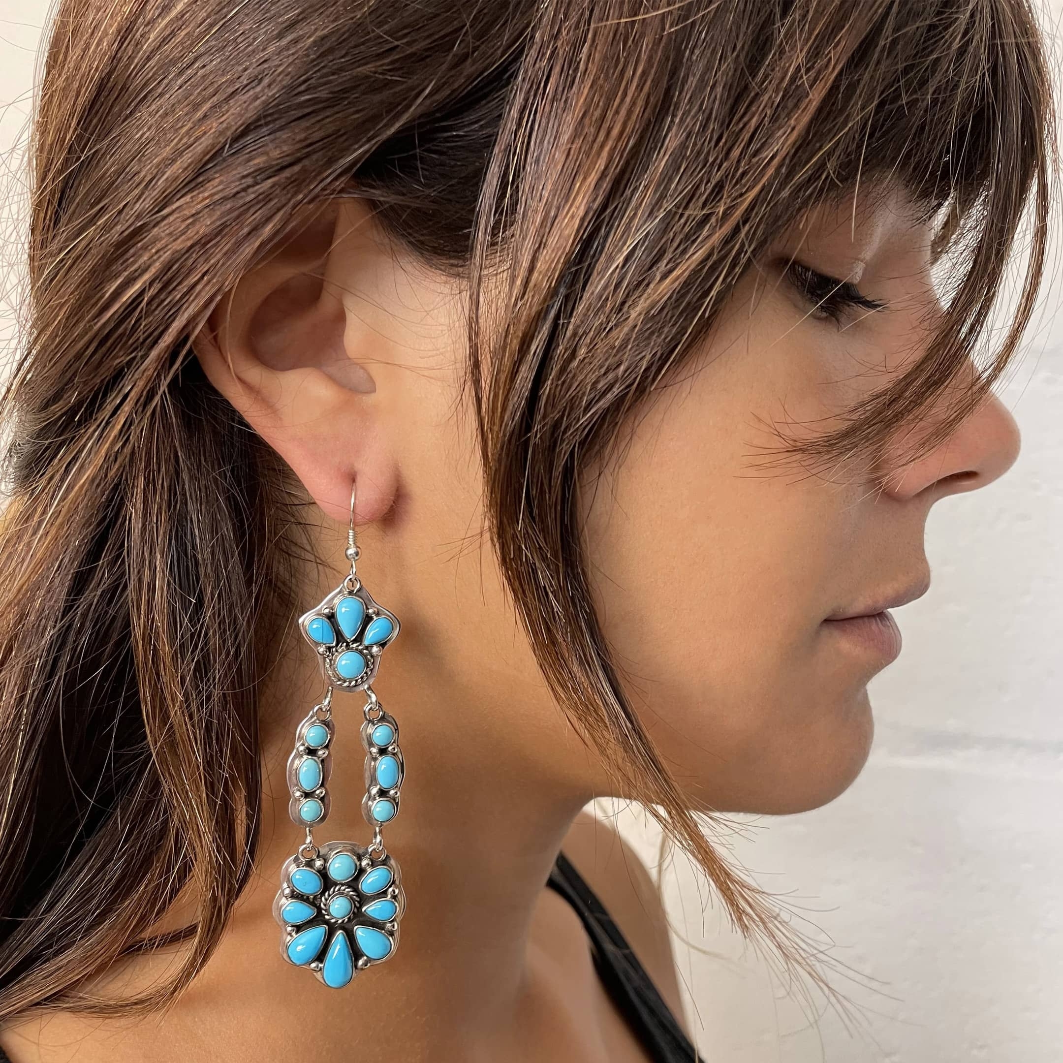 Zuni earrings with Sleeping Beauty turquoises (Arizona), BO275 - Harpo Paris