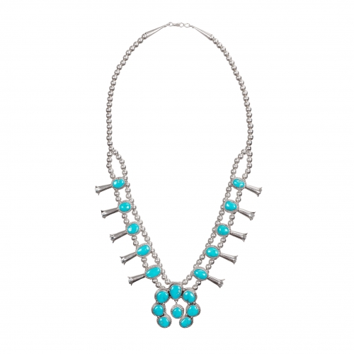 Necklace CO152 Squash Blossom in turquoise and silver - Harpo Paris
