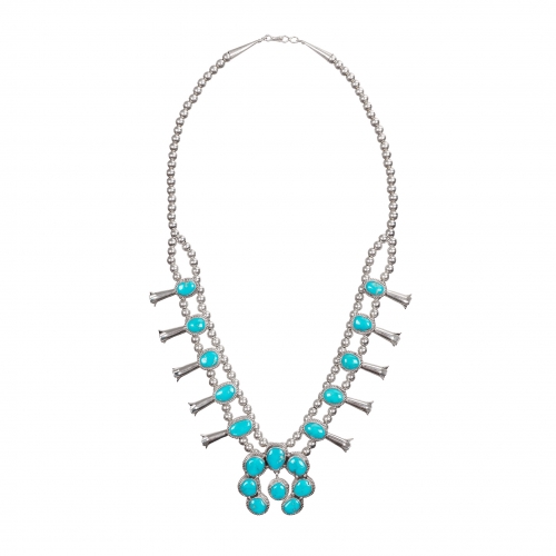 Collier CO152 Squash Blossom en turquoise et argent - Harpo Paris