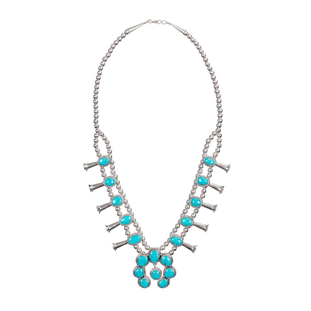 Necklace CO152 Squash Blossom in turquoise and silver - Harpo Paris