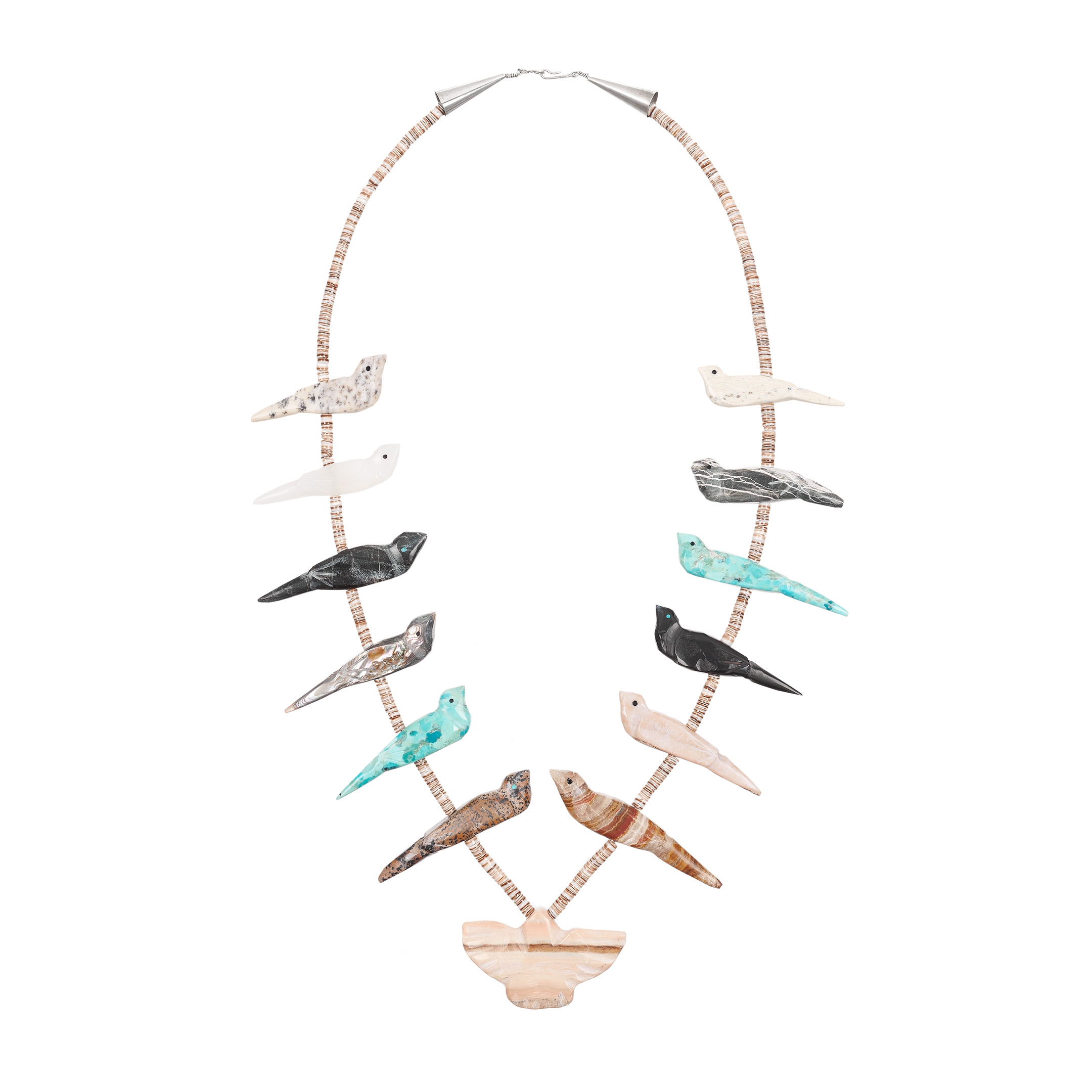 Collier fétiche COFEw19 en pierres et coquillages, oiseaux - Harpo Paris