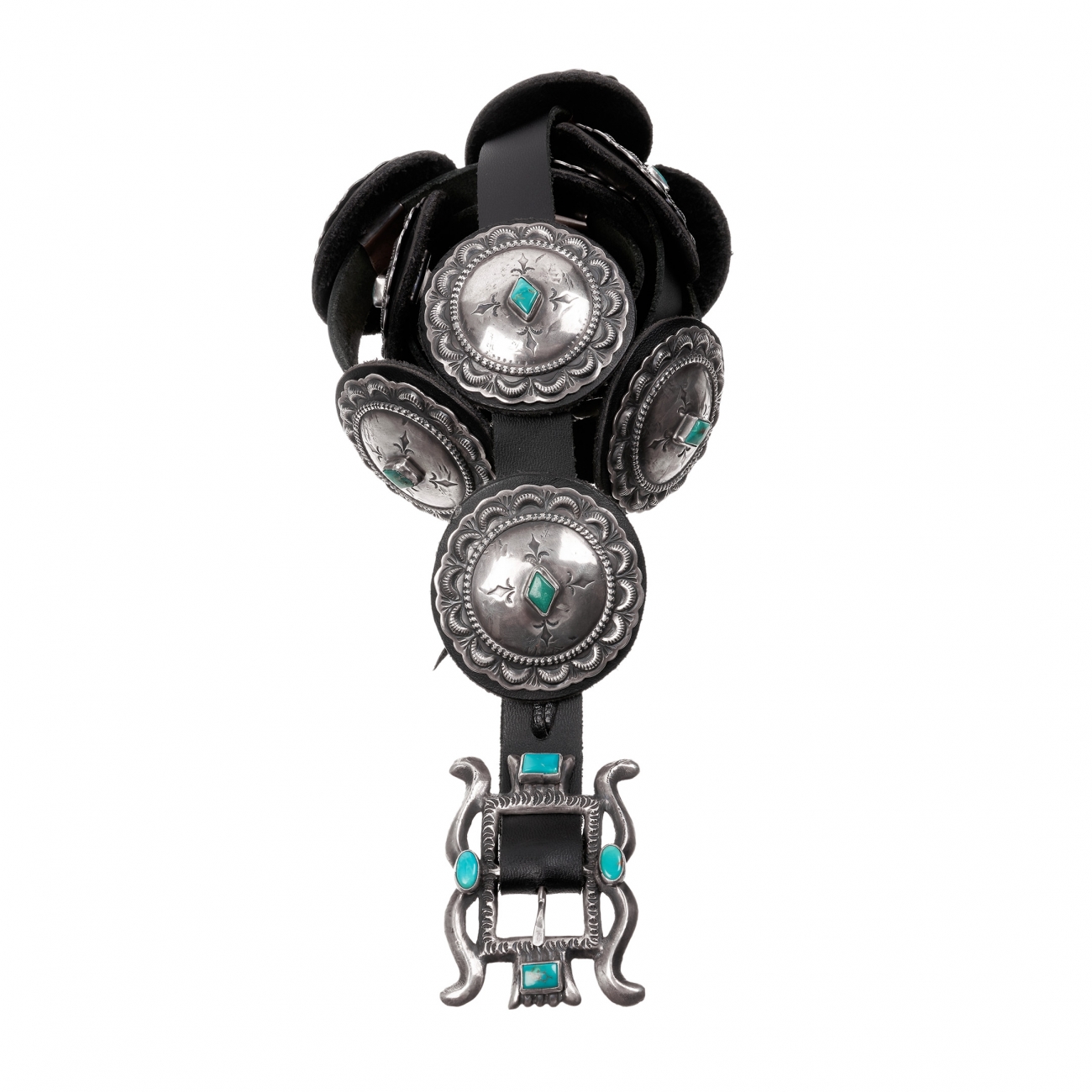 Ceinture concho CC05 en argent, turquoises et cuir