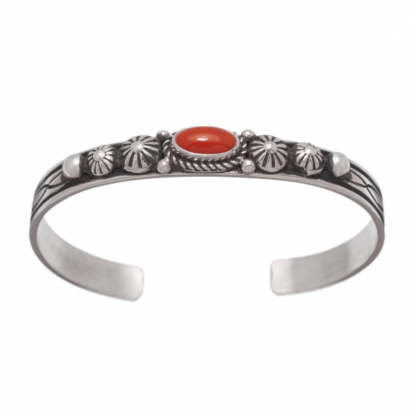 Bracelet Navajo BR577 pour femme en corail et argent - Harpo Paris