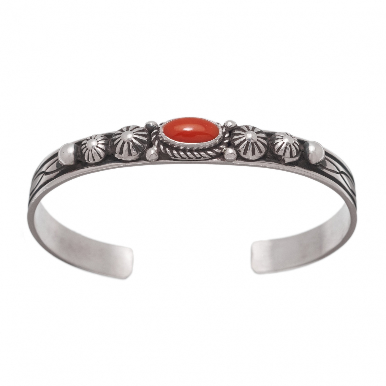 Navajo bracelet BR577 for women in coral and silver - Harpo Paris