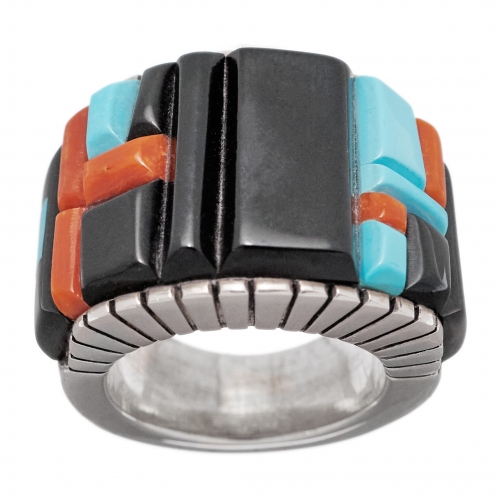 Exceptional Navajo ring MIS25 in cobble inlay and silver, Harpo Paris