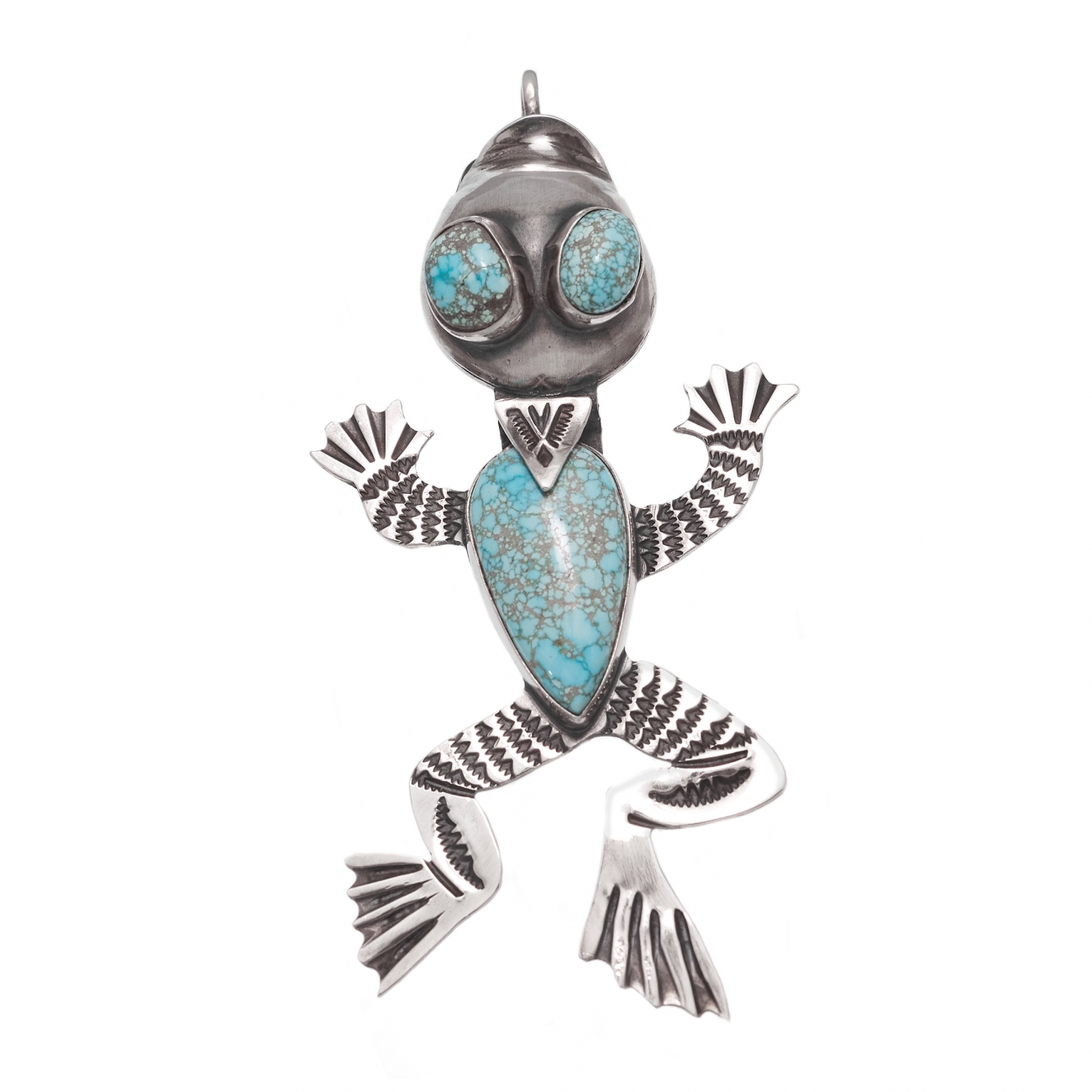 Bijou de collection : Broche grenouille enn turquoise et argent - Harpo Paris