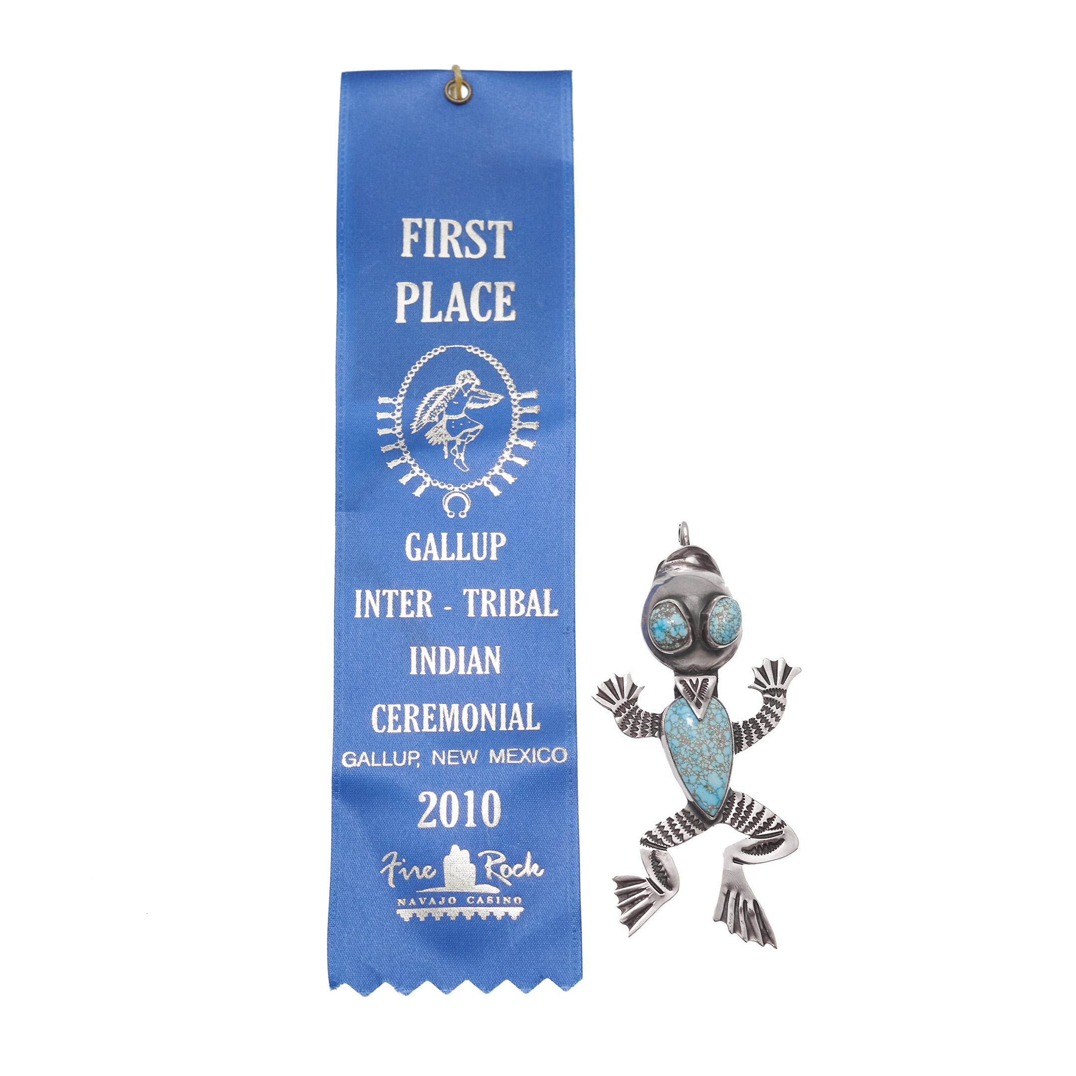Broche grenouille en argent mat sertie de turquoise N°8 - Harpo Paris