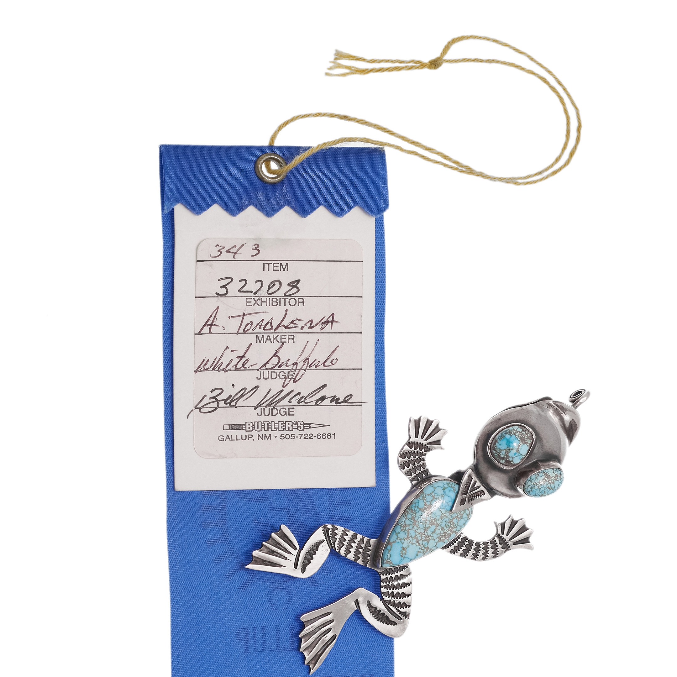 Broche grenouille en argent mat sertie de turquoise N°8 - Harpo Paris