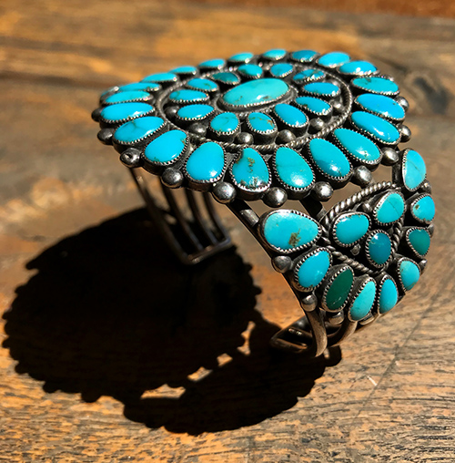 Native American Vintage Turquoise and Mediterranean Coral Cuff Bracelet  with Bear Claw  Cimarron River Company